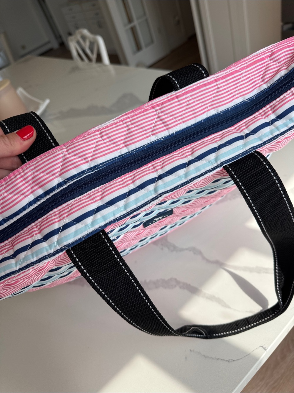 SCOUT Plus 1 Travel Bag pink blue white stripe packable beach travel pool tote - Picture 6 of 10